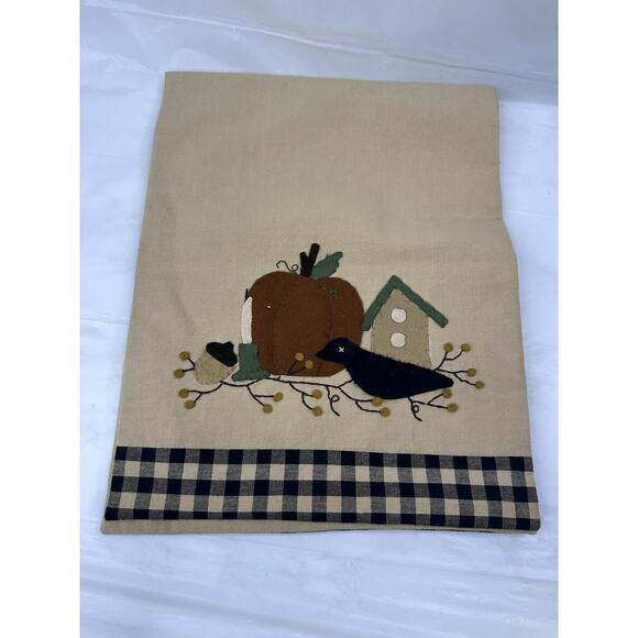 Table Runner Primitive Pumpkin Birdhouse Plaid Harvest Autumn Home By Raghu 34.5 - Picture 3 of 5